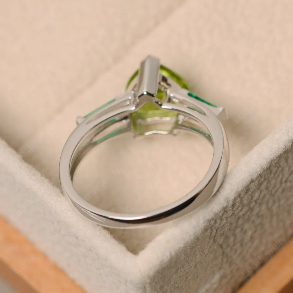 Heart Shaped Peridot Ring with Baguette - Image 3