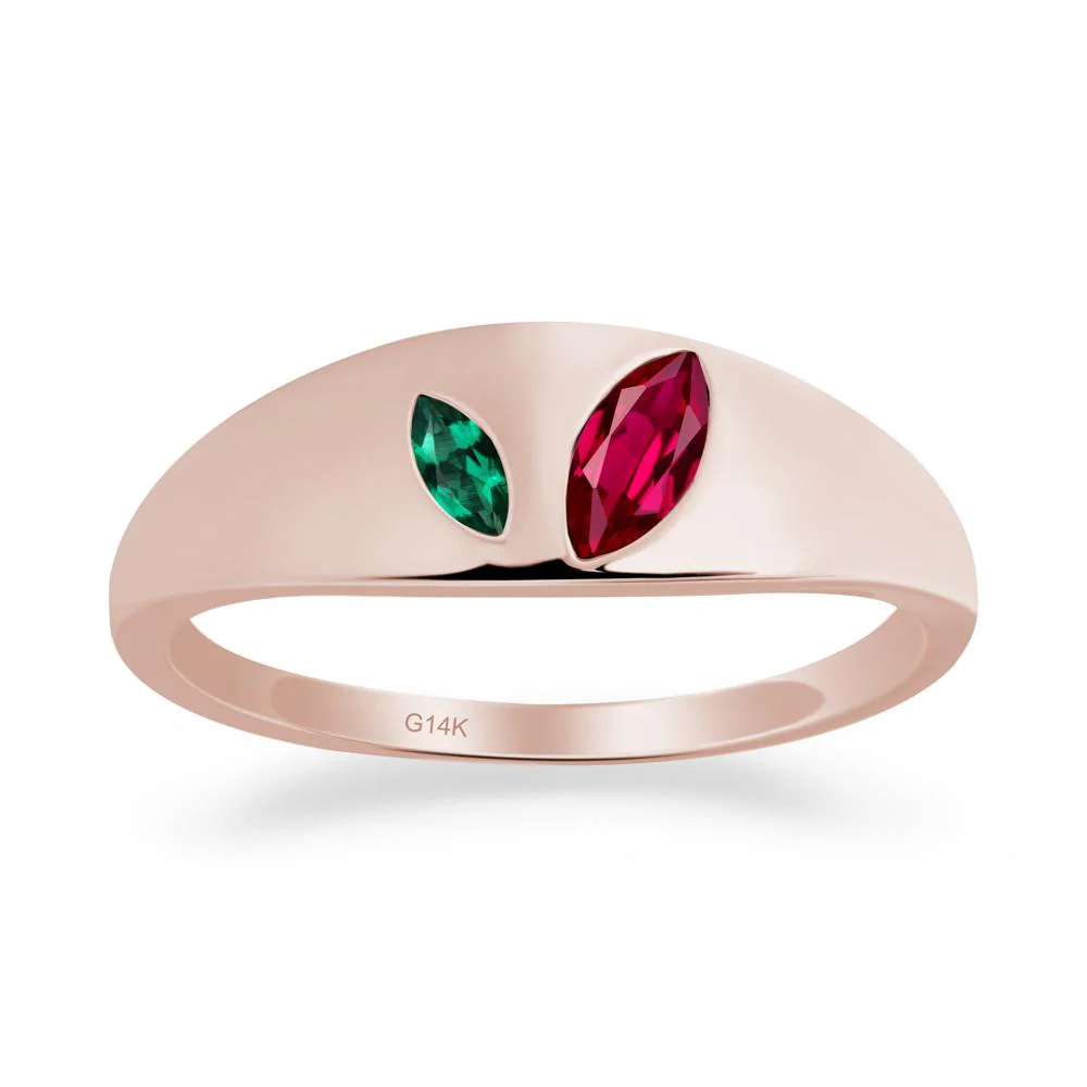 Emerald and Ruby and Emerald Two Stone Ring - Image 3