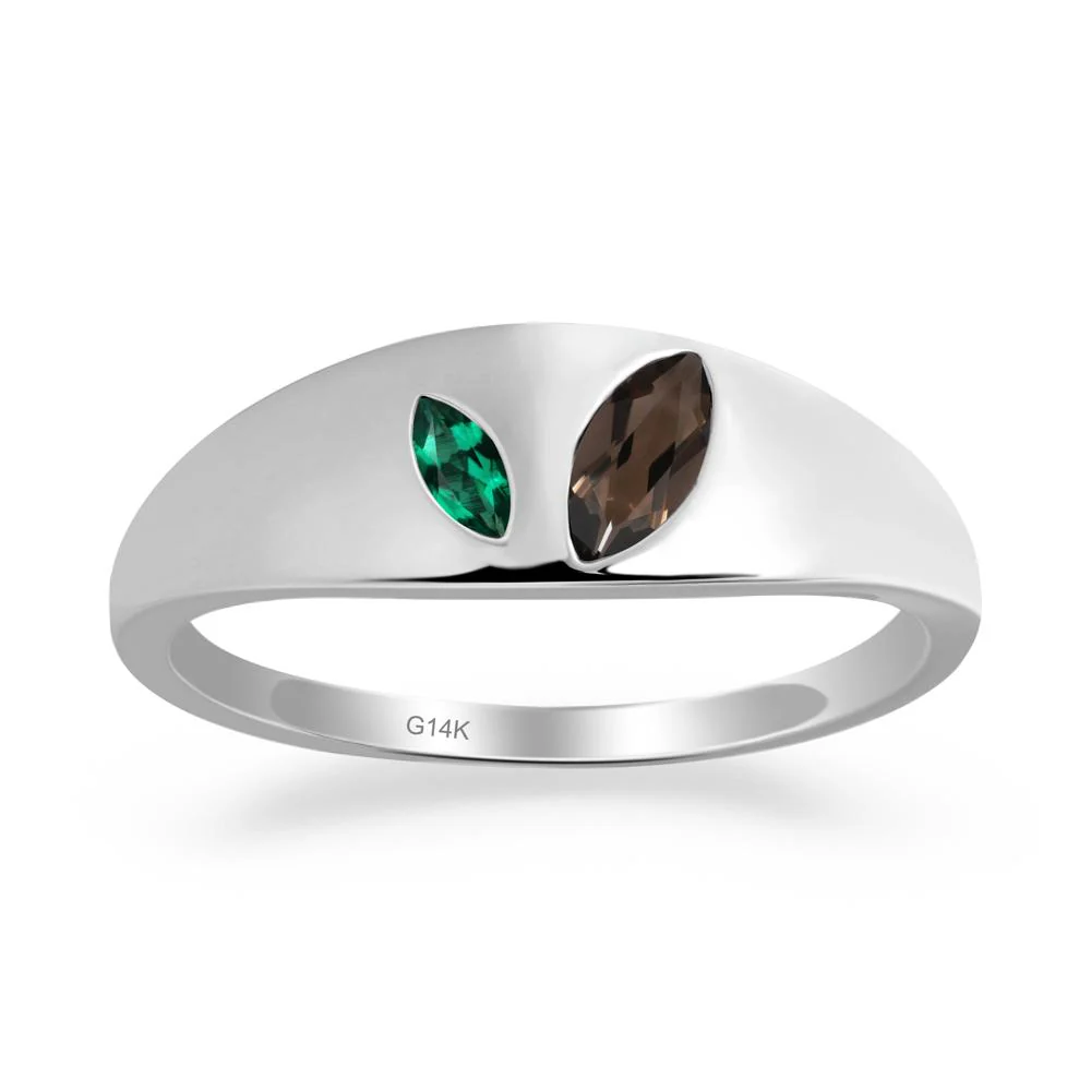 Emerald and Smoky Quartz and Emerald Two Stone Ring - Image 7