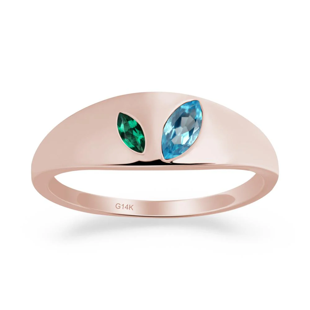 Emerald and Swiss Blue Topaz and Emerald Two Stone Ring
