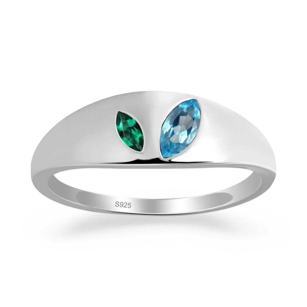 Emerald and Swiss Blue Topaz and Emerald Two Stone Ring - Image 2