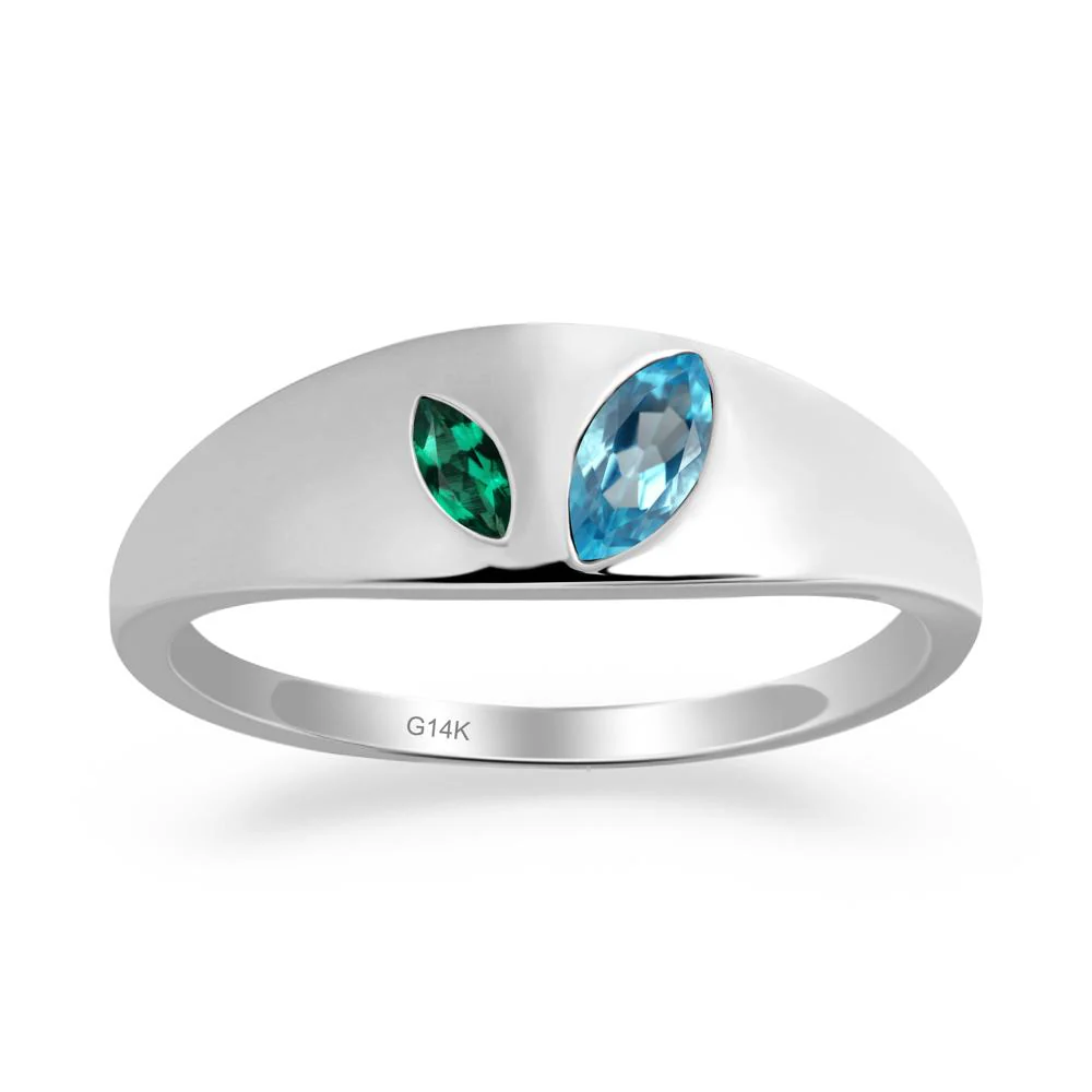 Emerald and Swiss Blue Topaz and Emerald Two Stone Ring - Image 4