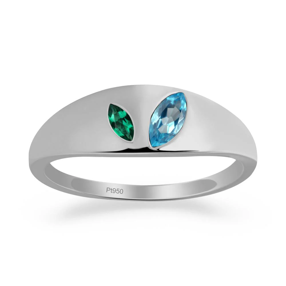 Emerald and Swiss Blue Topaz and Emerald Two Stone Ring - Image 5