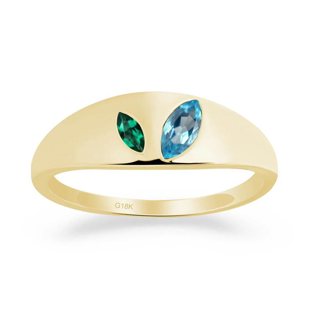 Emerald and Swiss Blue Topaz and Emerald Two Stone Ring - Image 7