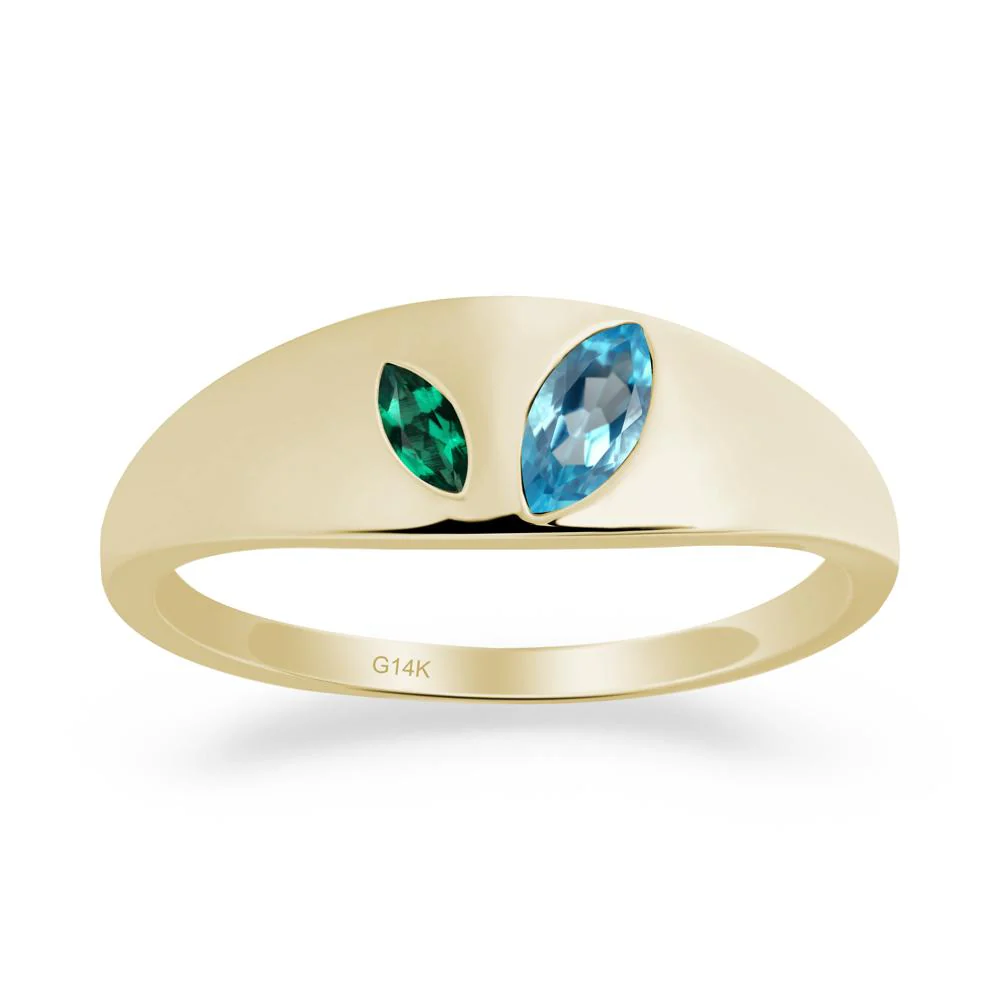 Emerald and Swiss Blue Topaz and Emerald Two Stone Ring - Image 8