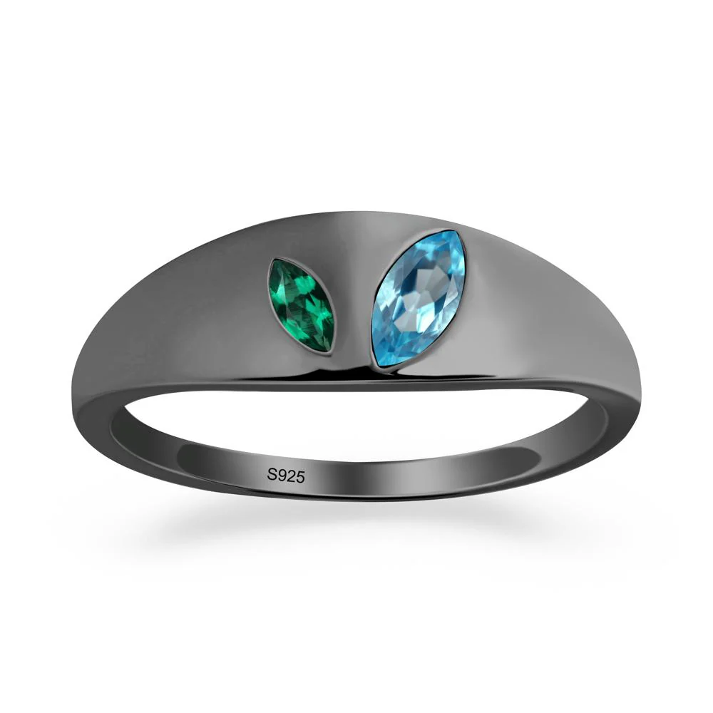 Emerald and Swiss Blue Topaz and Emerald Two Stone Ring - Image 9
