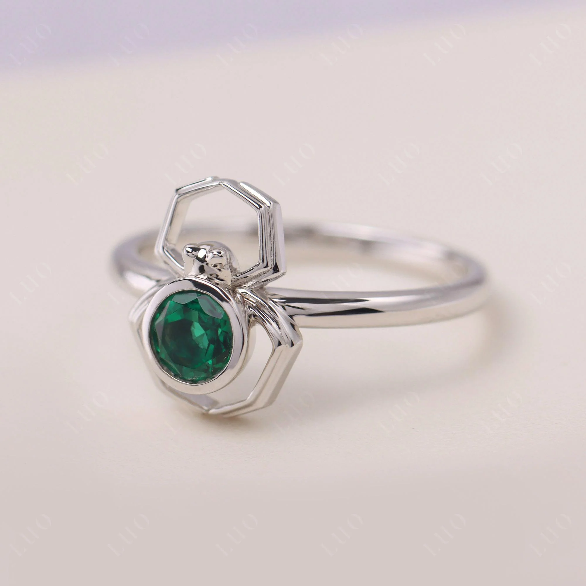 Emerald Bezel Set Spider Ring - Image 11