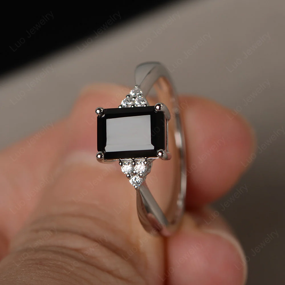 Emerald Cut Black Spinel Ring - Image 2