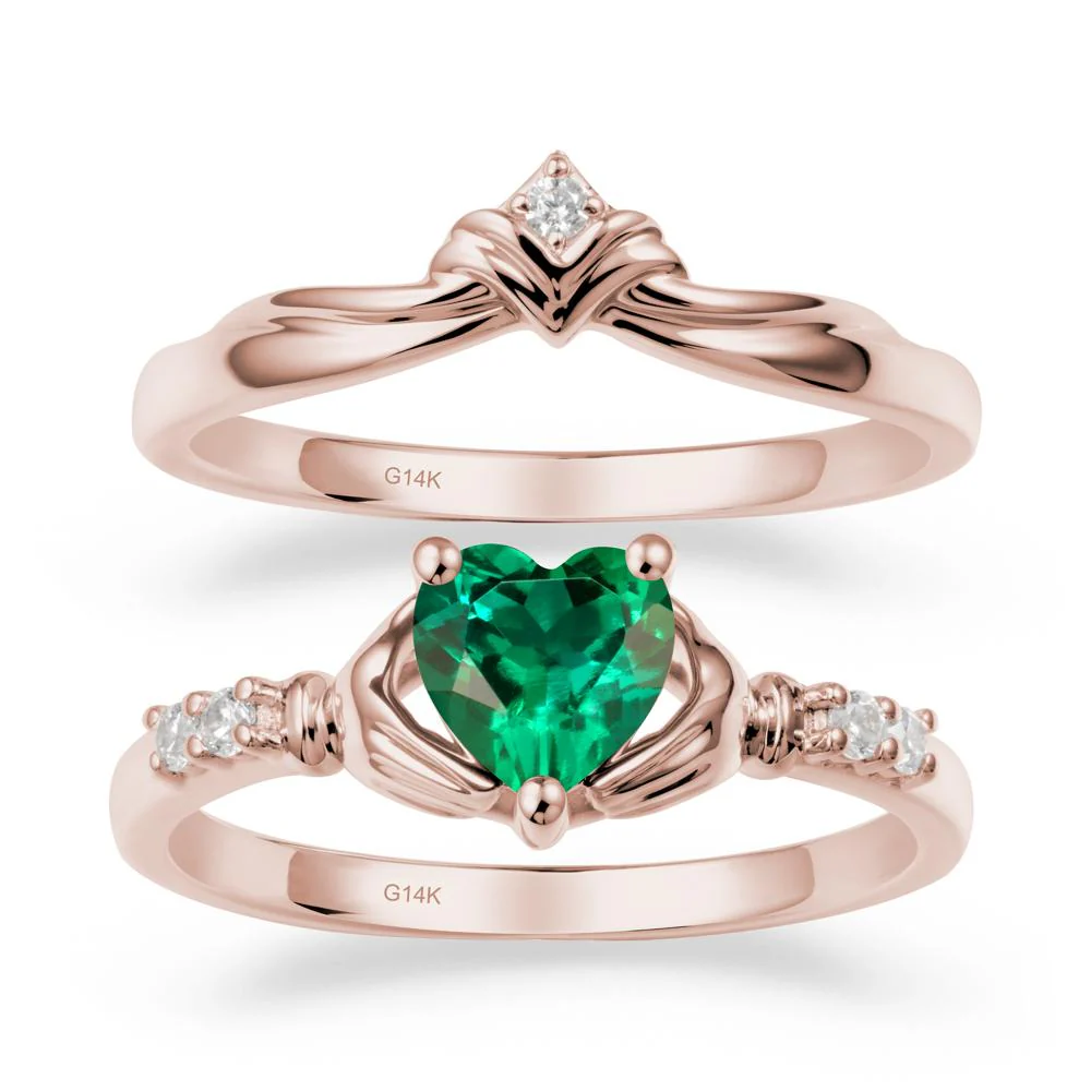 Emerald Claddagh Ring Bridal Set - Image 2