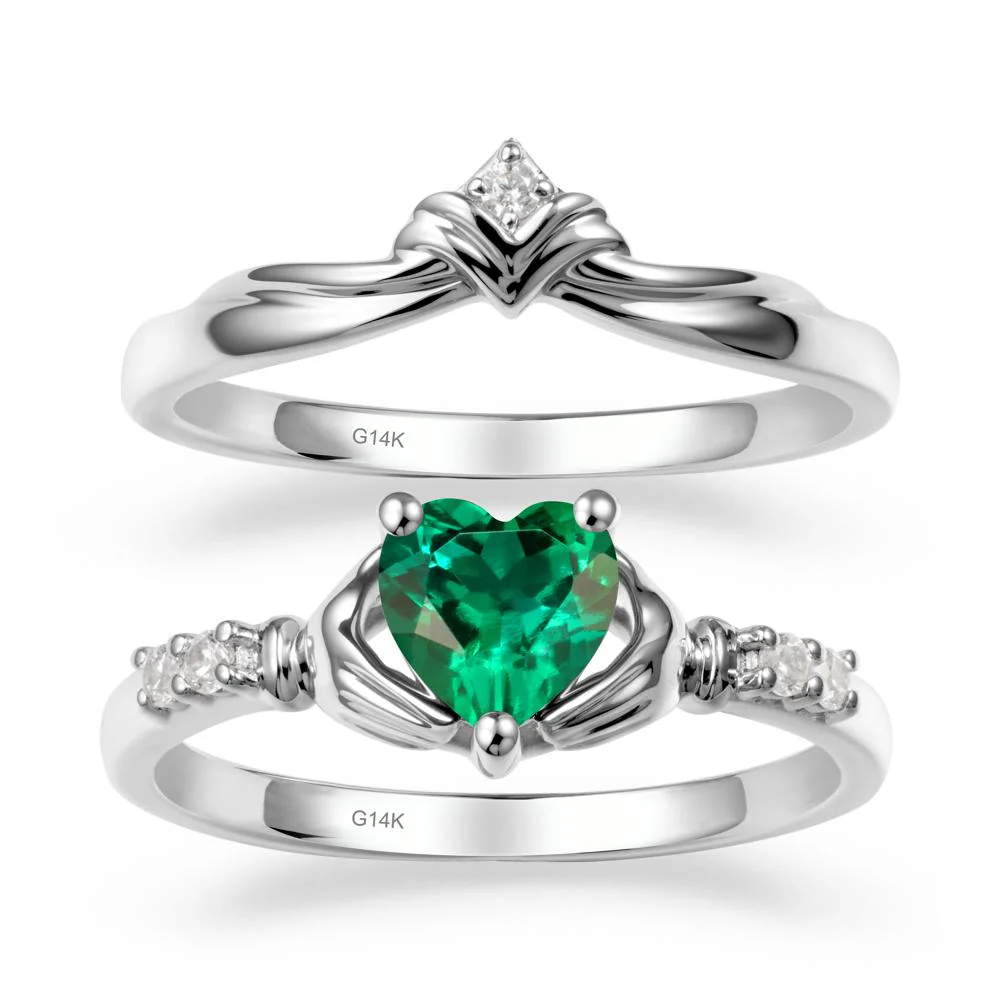Emerald Claddagh Ring Bridal Set - Image 3