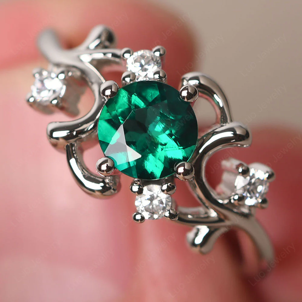 Emerald Intricate Engagement Ring