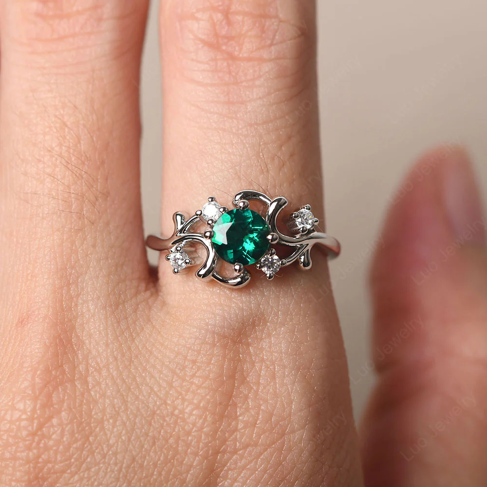 Emerald Intricate Engagement Ring - Image 5