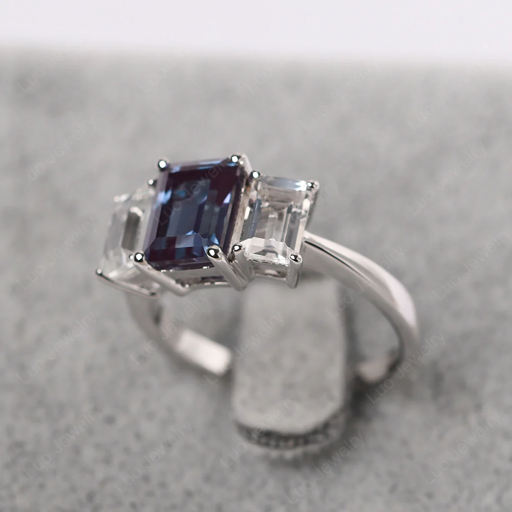 Alexandrite Three Stone Emerald Cut Ring - Image 3