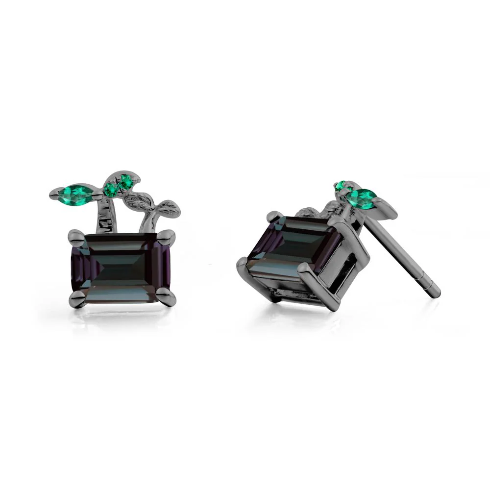 Emerald Cut Alexandrite and Emerald Sprout Earrings - Image 7