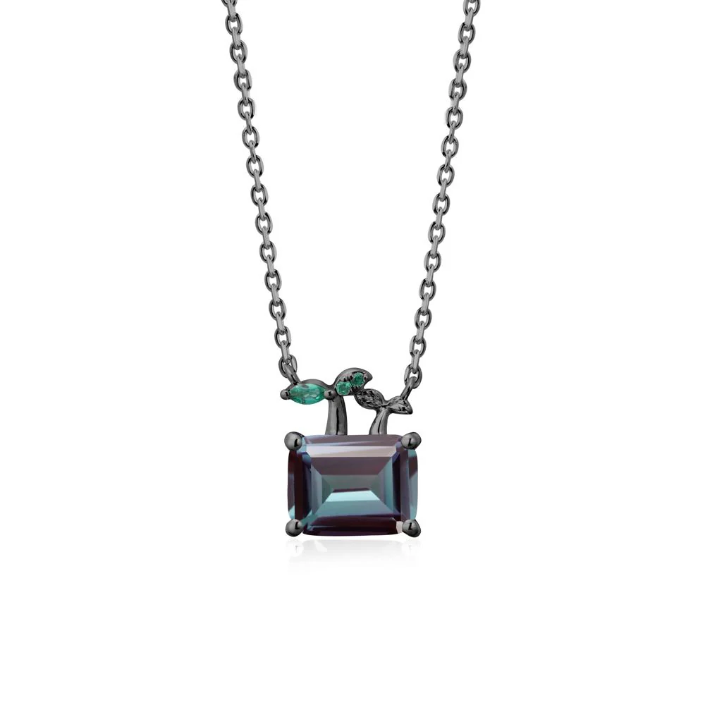 Emerald Cut Alexandrite and Emerald Sprout Necklace