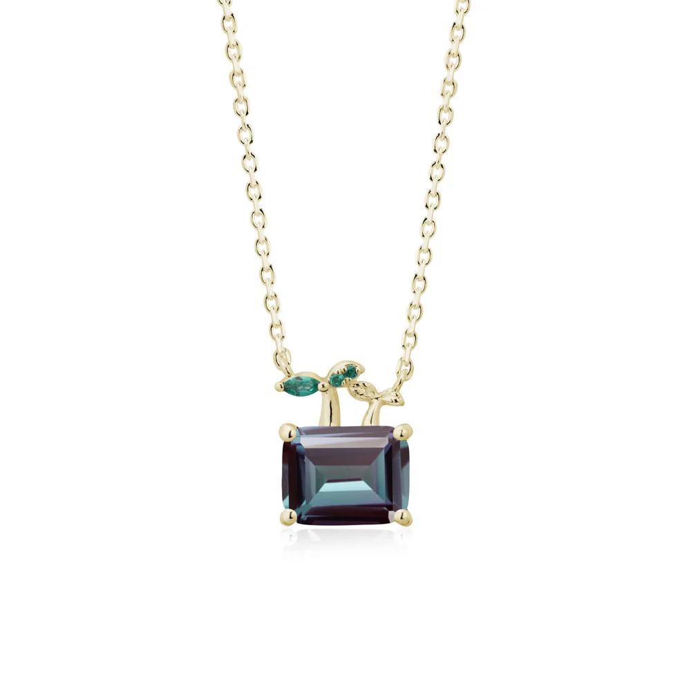 Emerald Cut Alexandrite and Emerald Sprout Necklace - Image 4