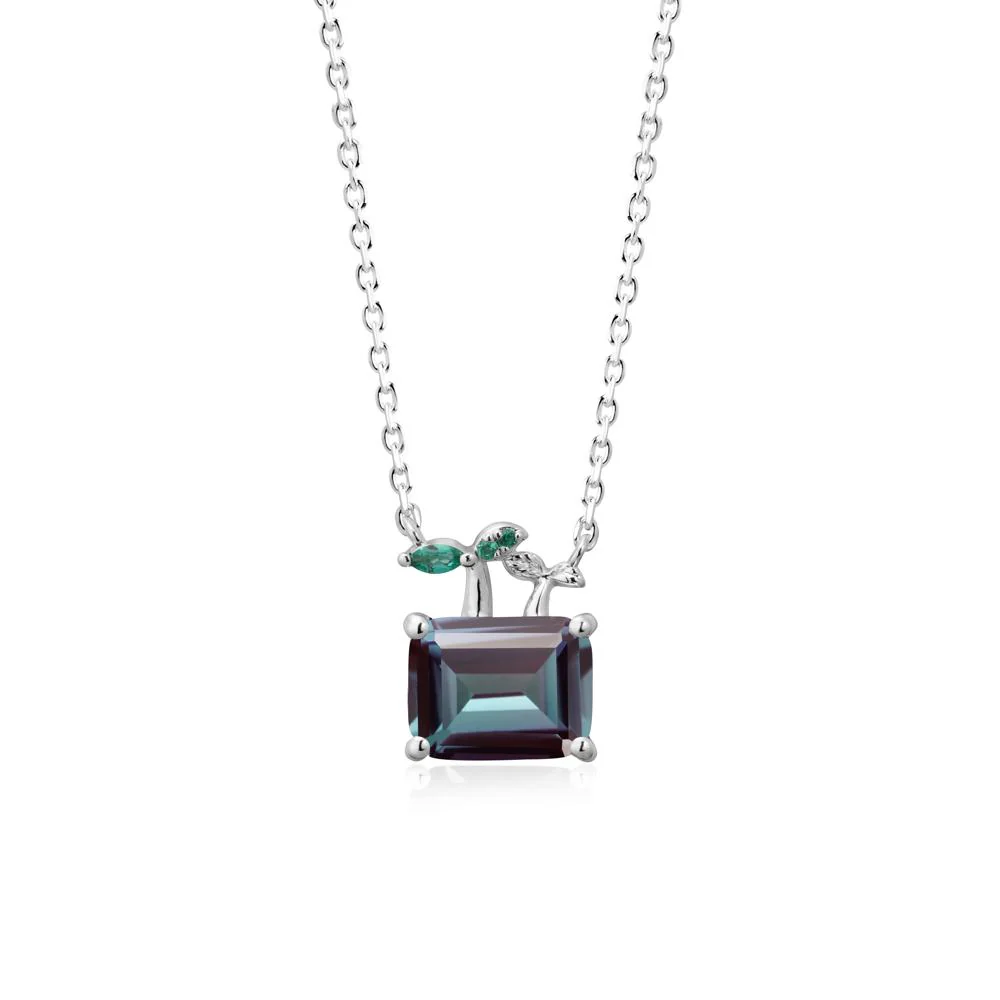 Emerald Cut Alexandrite and Emerald Sprout Necklace - Image 6