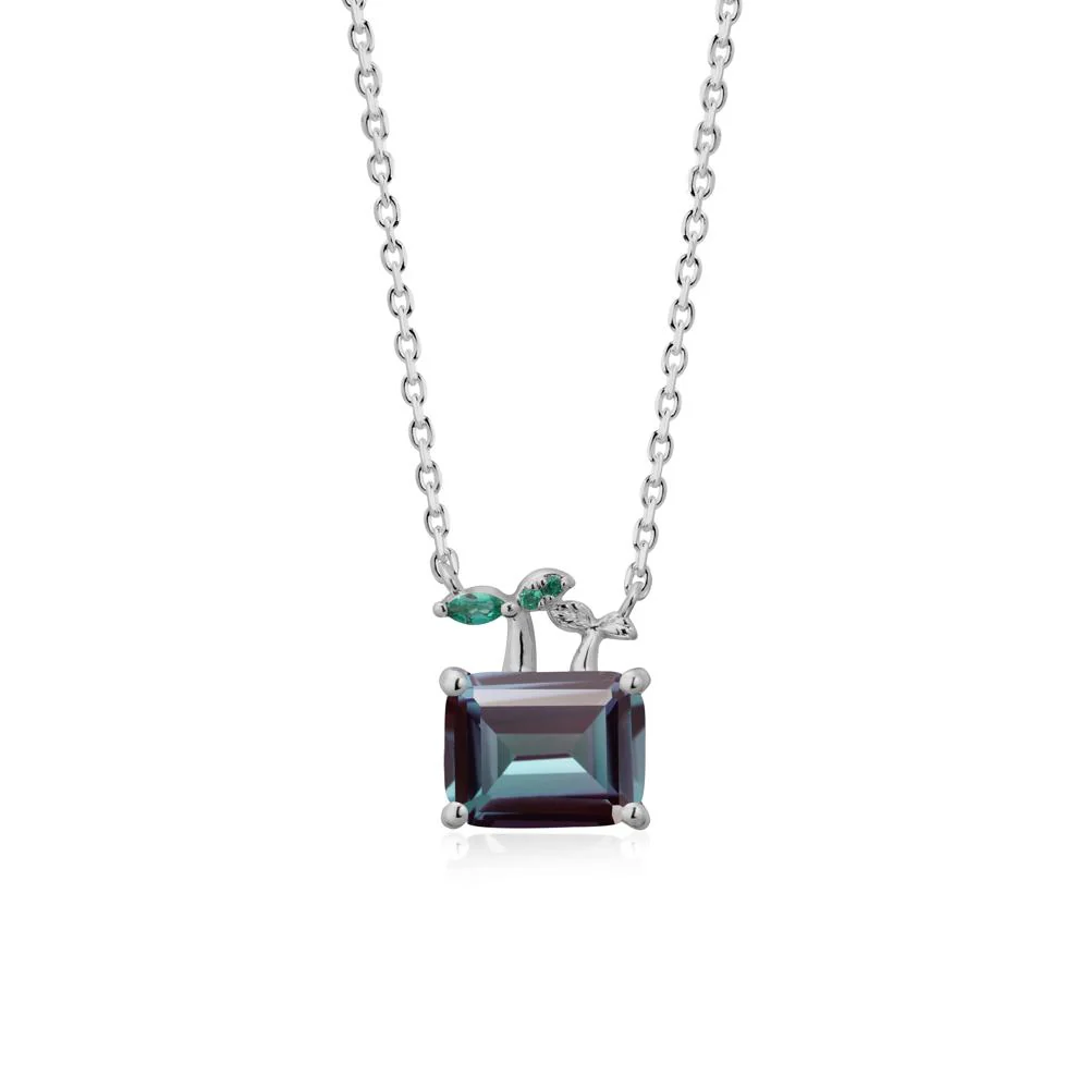 Emerald Cut Alexandrite and Emerald Sprout Necklace - Image 8