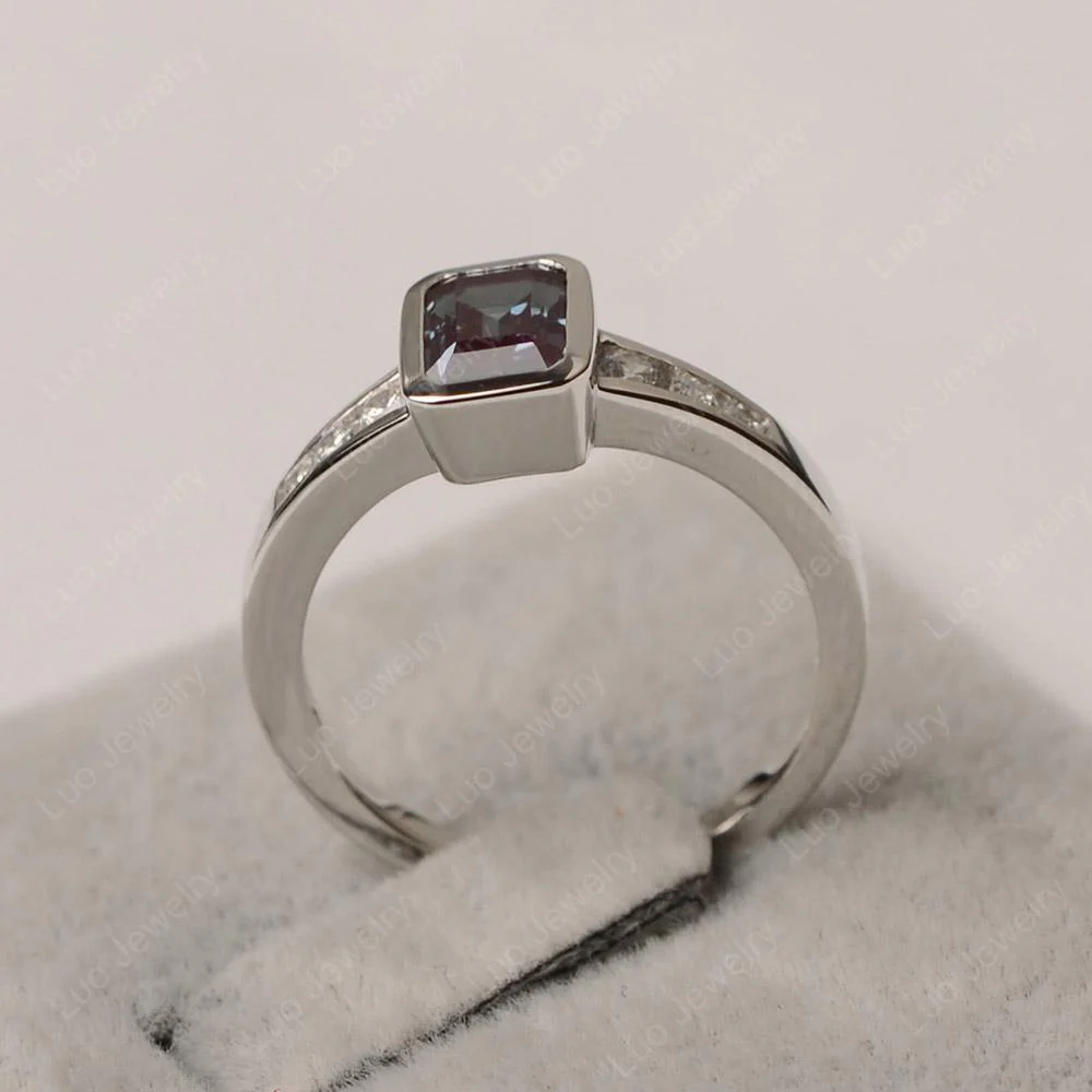 Emerald Cut Alexandrite Bezel Set Ring - Image 2