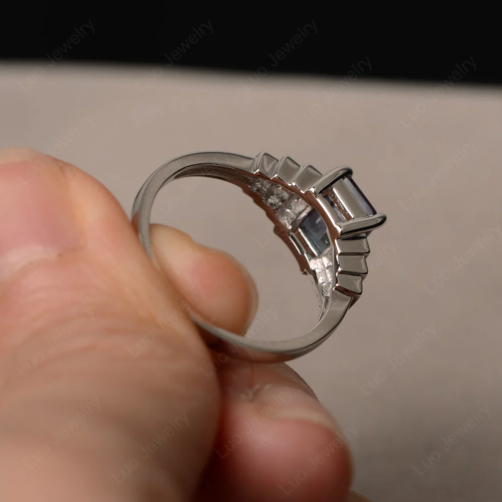 Classic Emerald Cut Alexandrite Promise Ring - Image 3