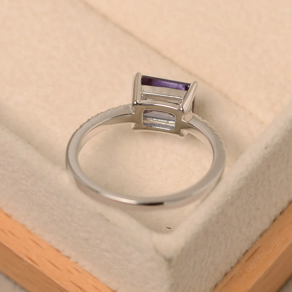 Emerald Cut Alexandrite Horizontal Ring - Image 3
