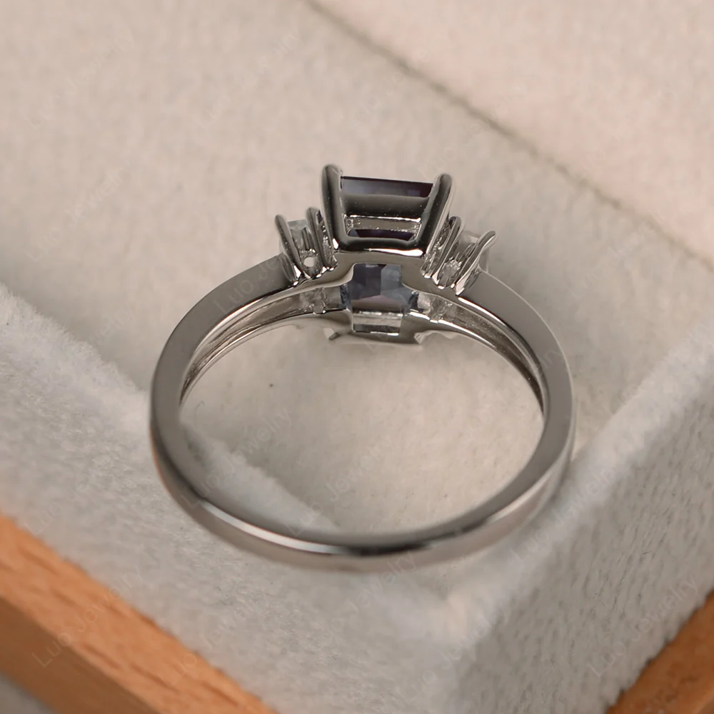 Emerald Cut Alexandrite Ring with Baguettes - Image 3