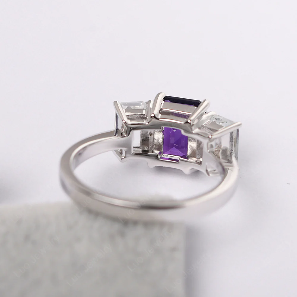 Amethyst Three Stone Emerald Cut Engagement Ring - Image 3
