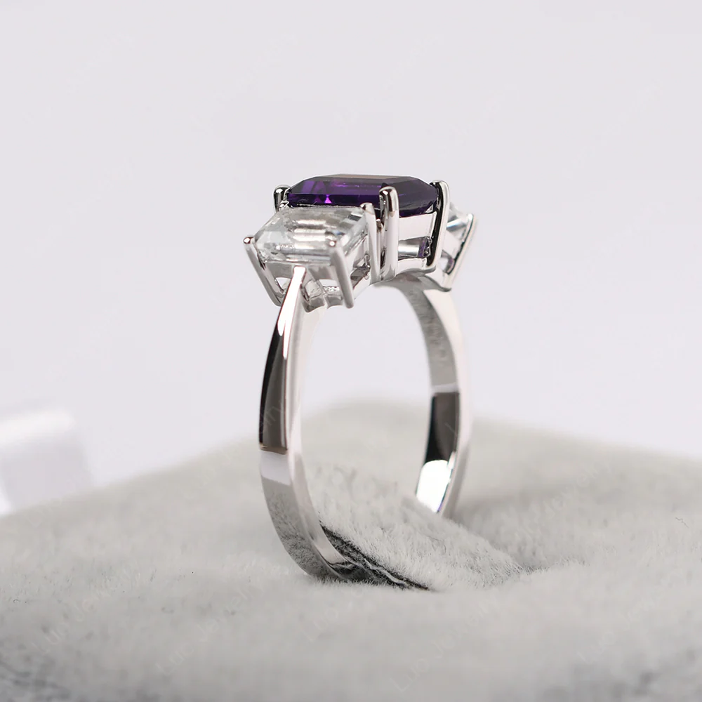 Amethyst Three Stone Emerald Cut Engagement Ring - Image 4