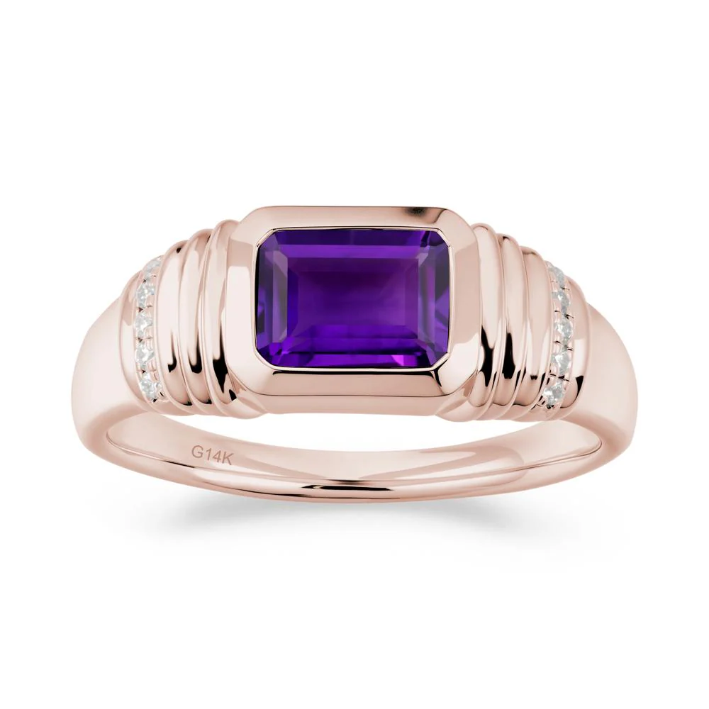 Emerald Cut Amethyst Bezel Ring for Men - Image 4