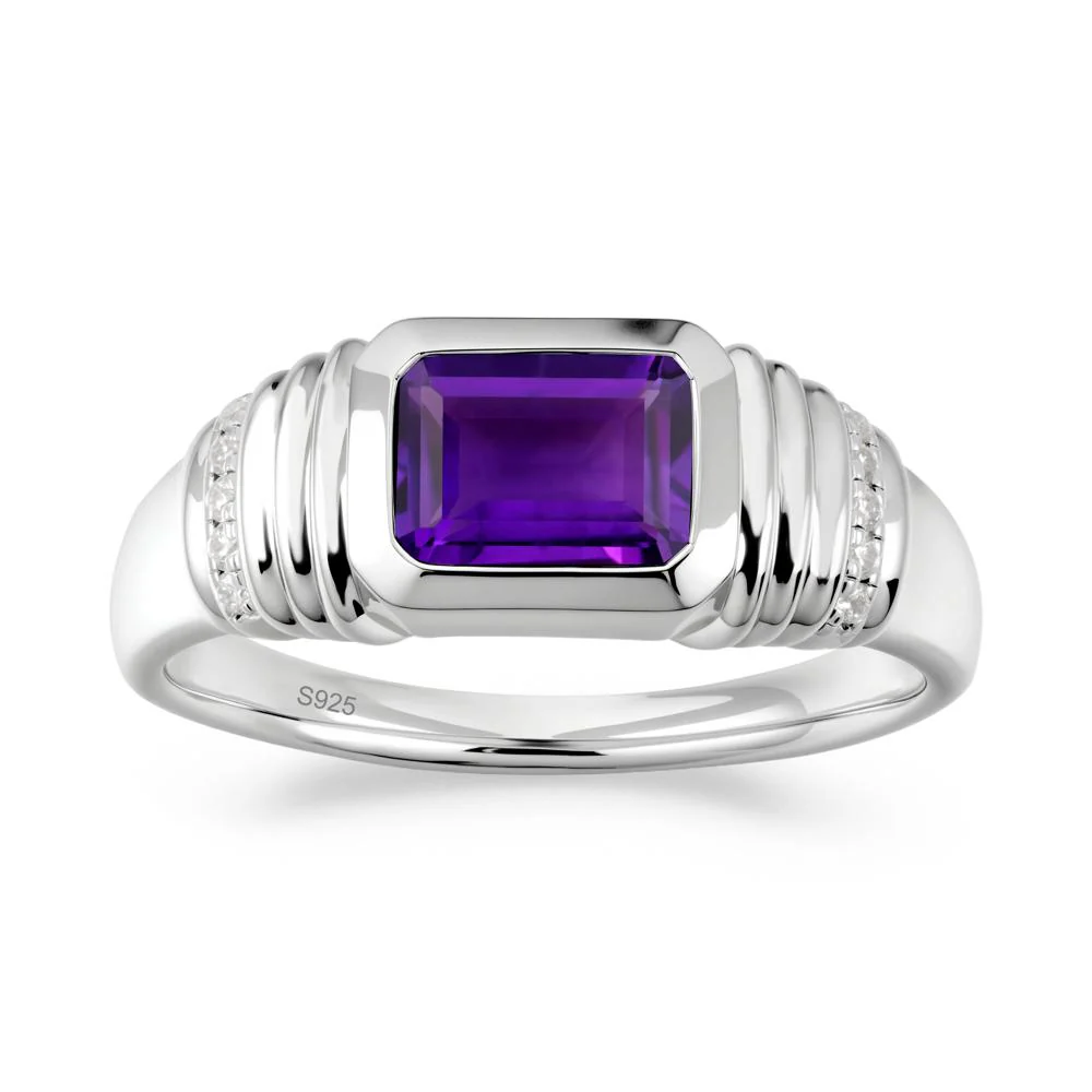 Emerald Cut Amethyst Bezel Ring for Men - Image 5