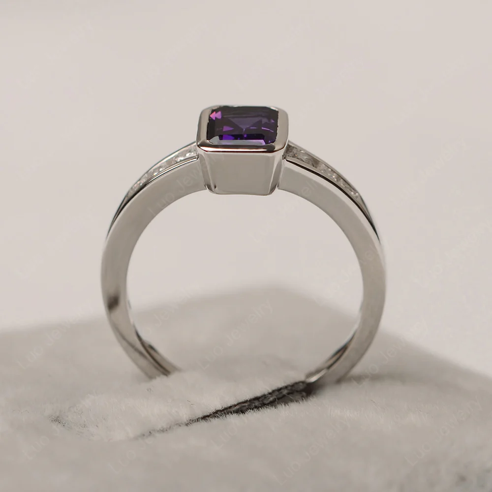 Amethyst Emerald Cut Bezel Ring - Image 2