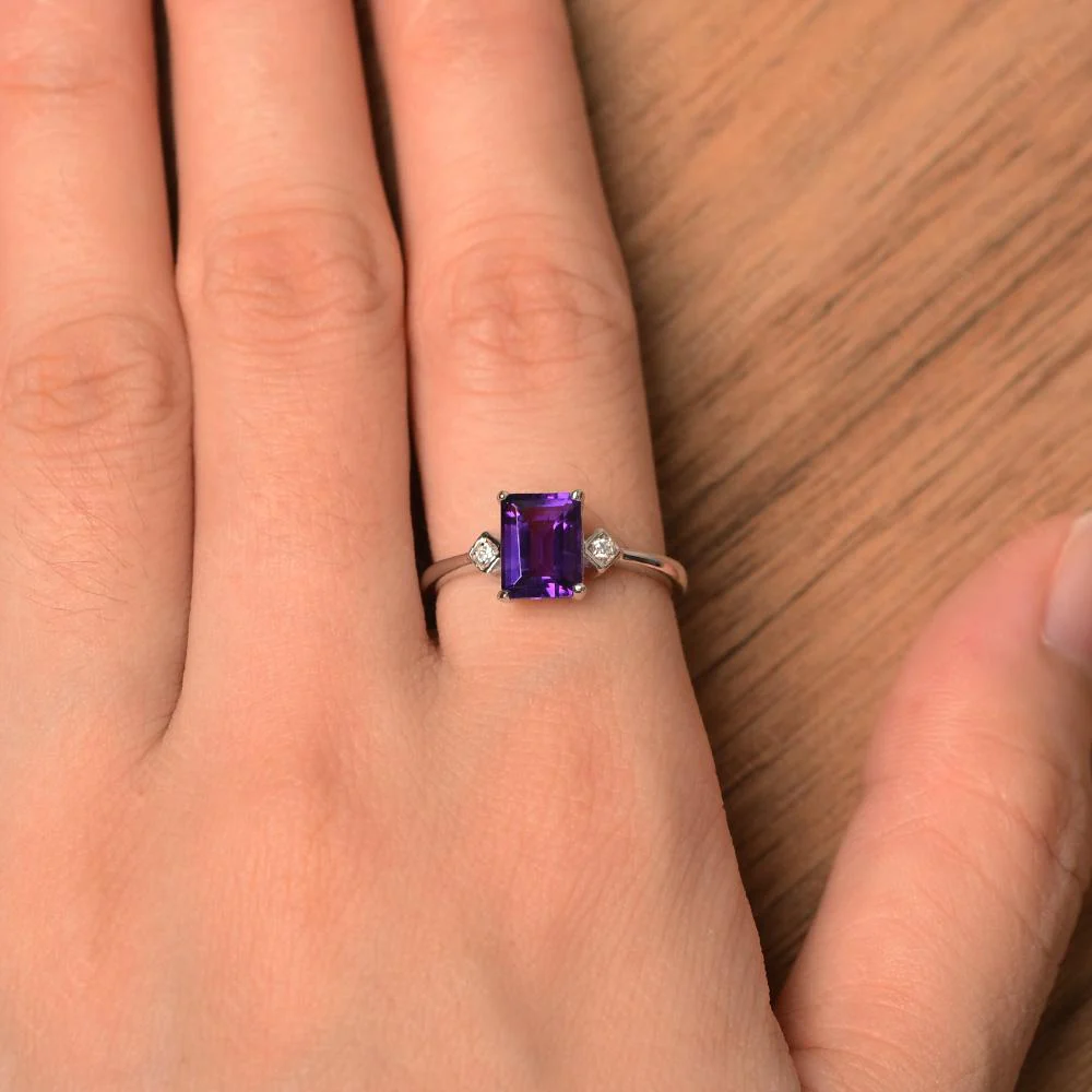 Emerald Cut Amethyst Engagement Ring - Image 13