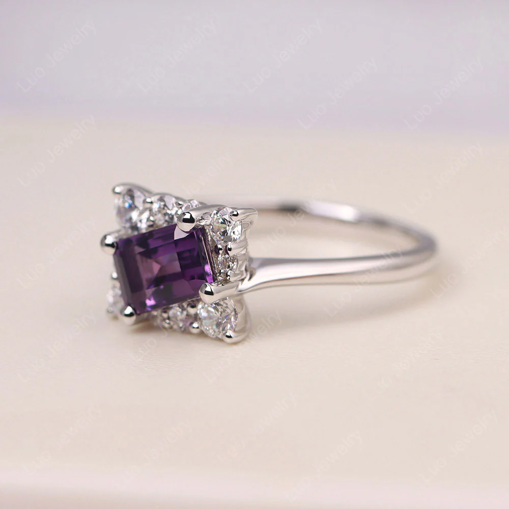 Emerald Cut Amethyst Halo Ring - Image 2