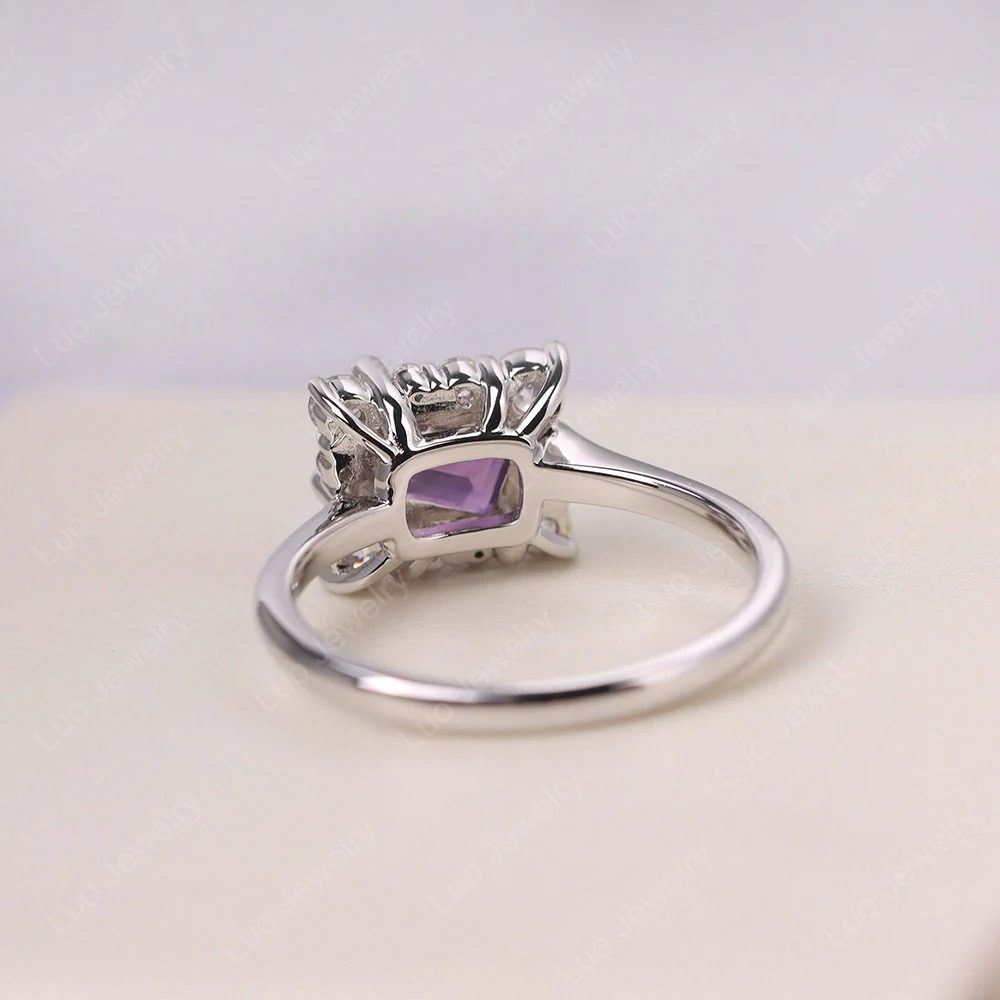 Emerald Cut Amethyst Halo Ring - Image 3