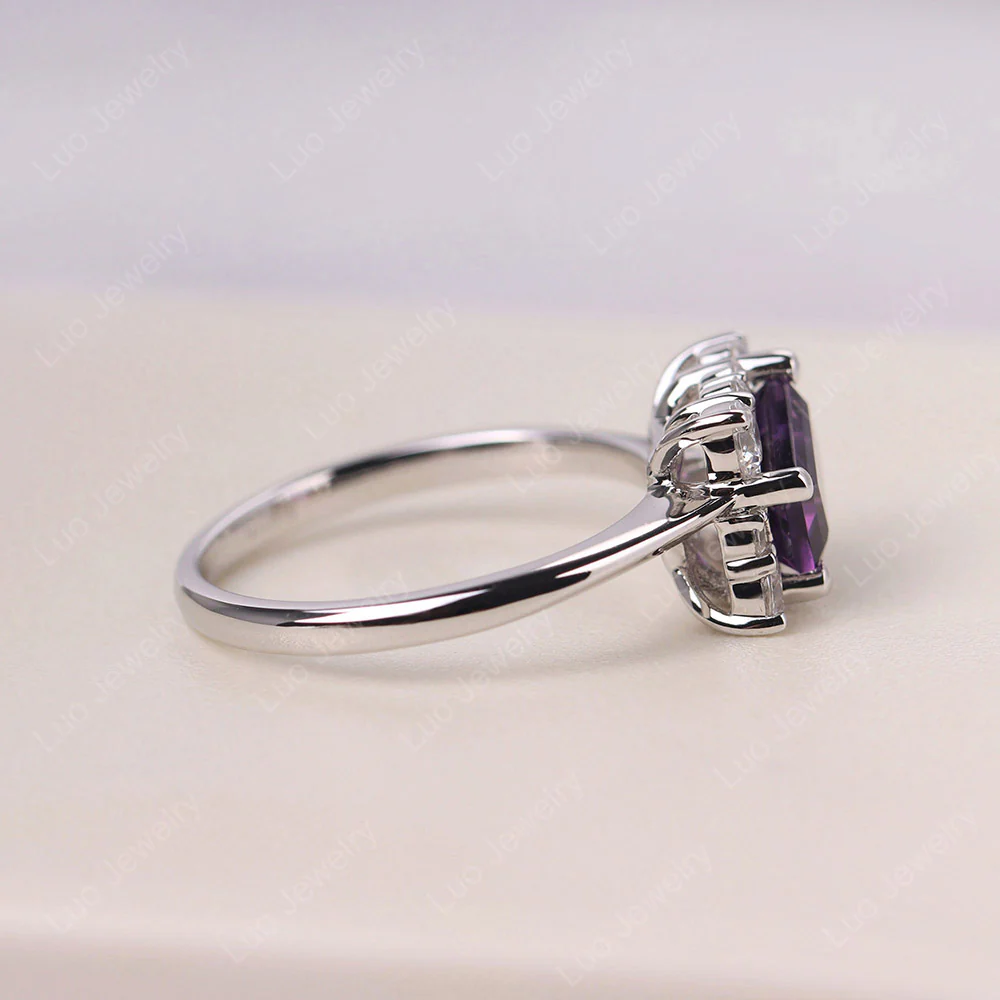 Emerald Cut Amethyst Halo Ring - Image 4
