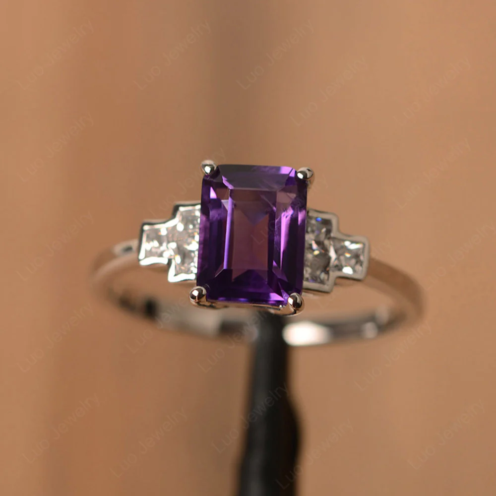Amethyst Rectangle Engagement Ring