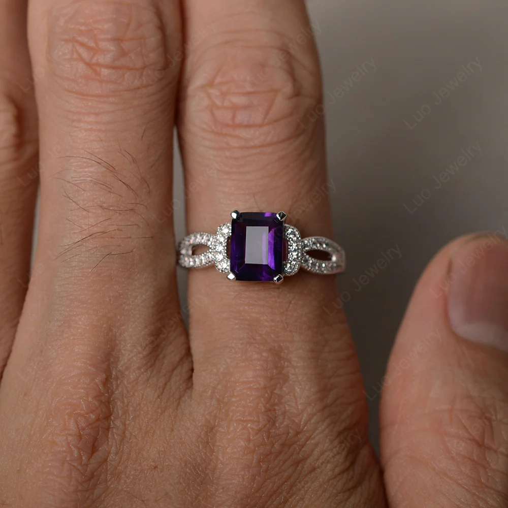 Emerald Cut Amethyst Ring Art Deco - Image 3
