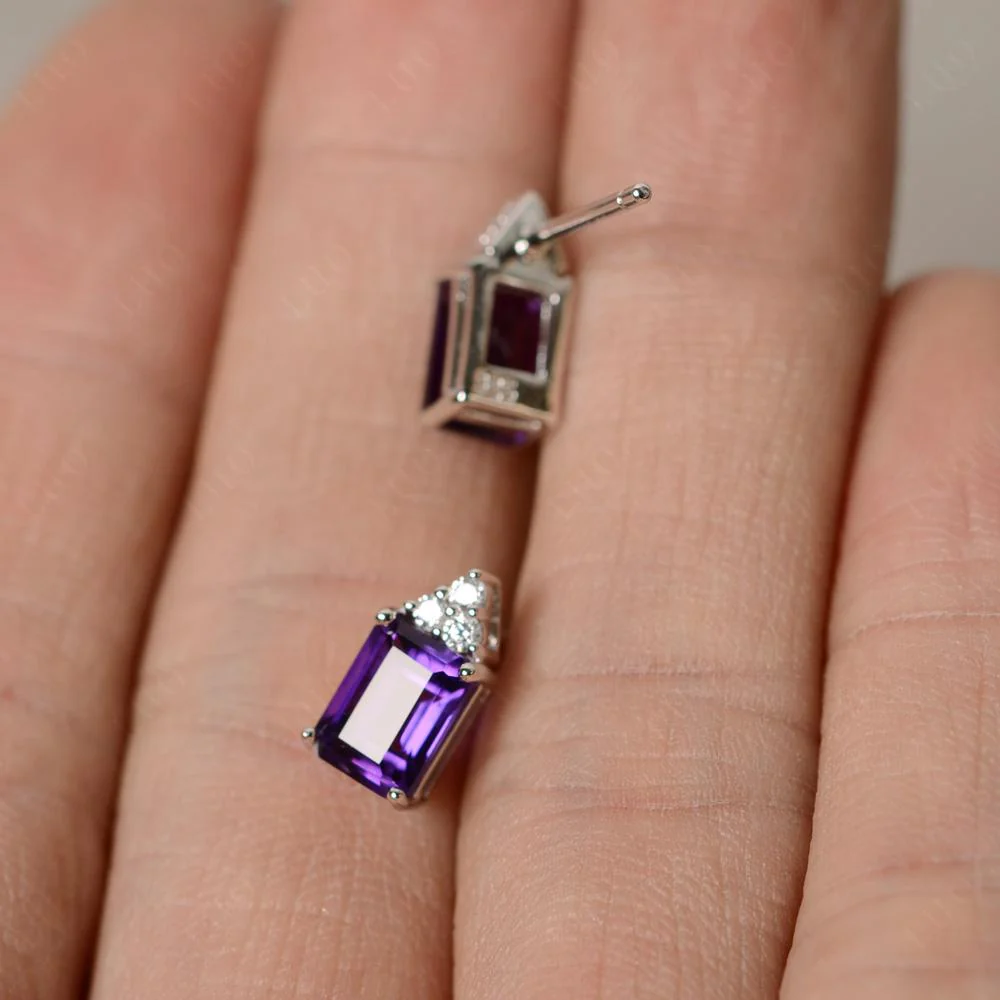 Emerald Cut Amethyst Stud Earrings - Image 4
