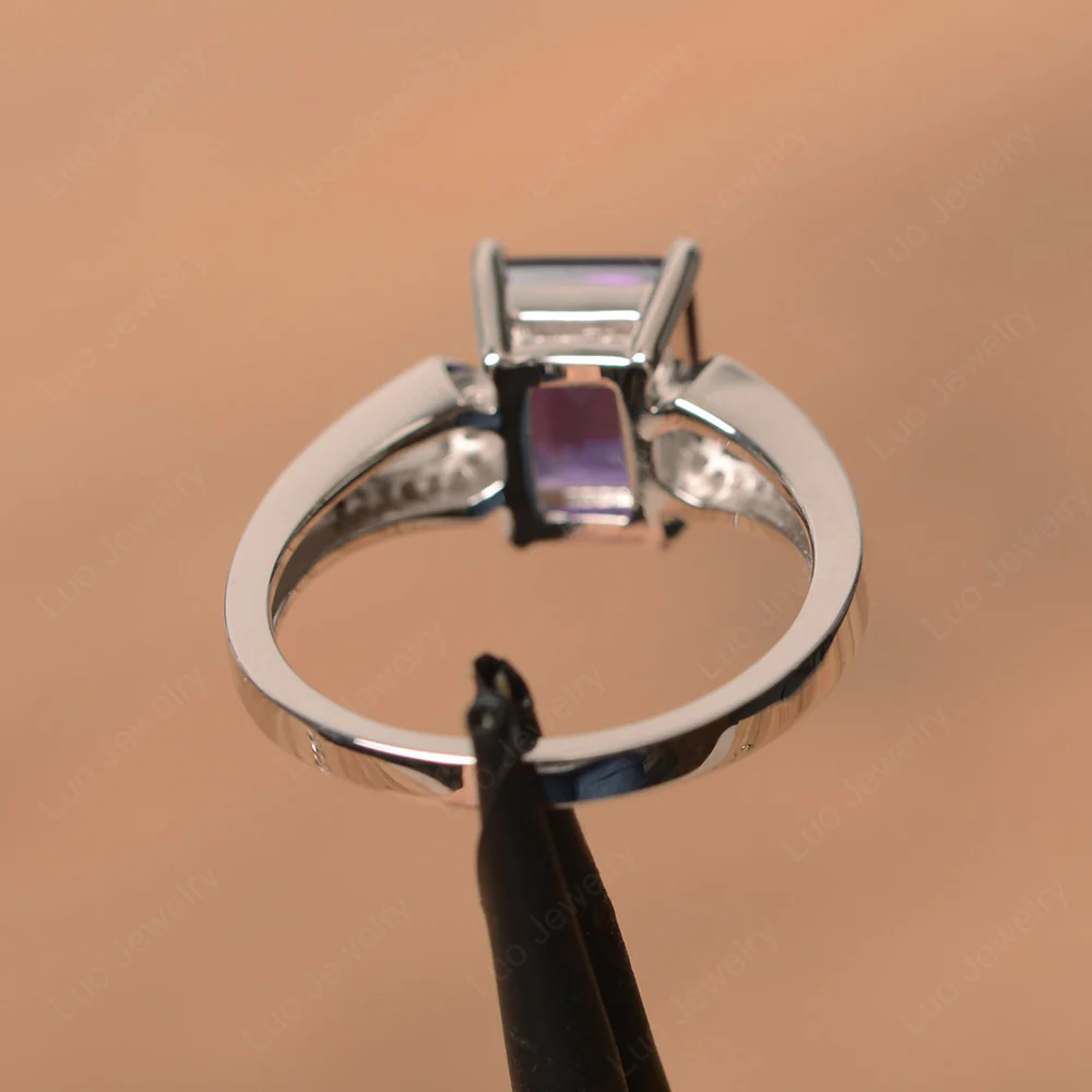 Emerald Cut Amethyst Split Shank Ring - Image 3