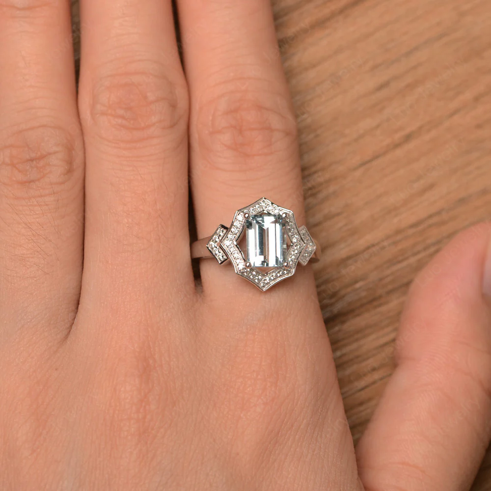 Emerald Cut Aquamarine Cocktail Ring - Image 4