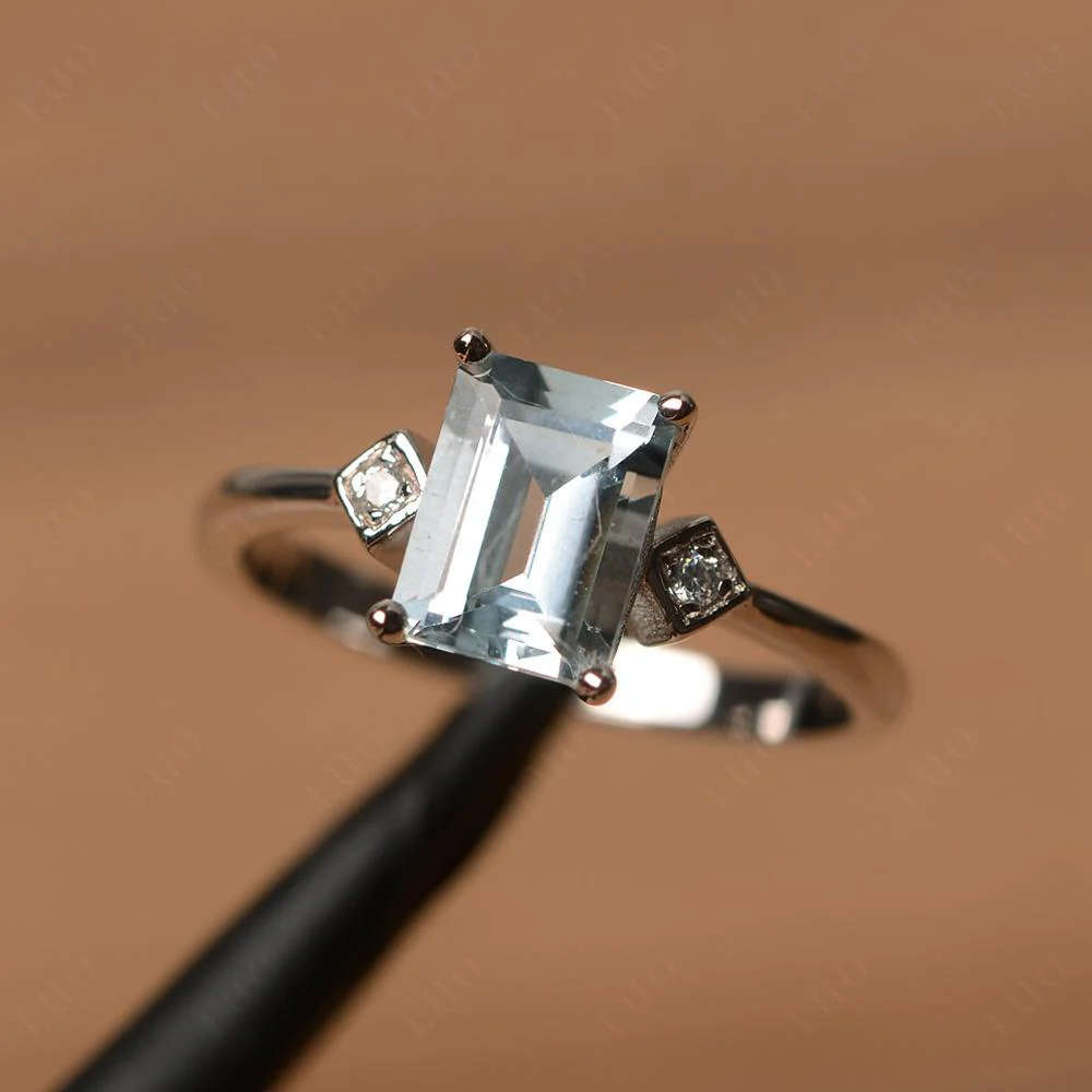 Emerald Cut Aquamarine Engagement Ring - Image 10