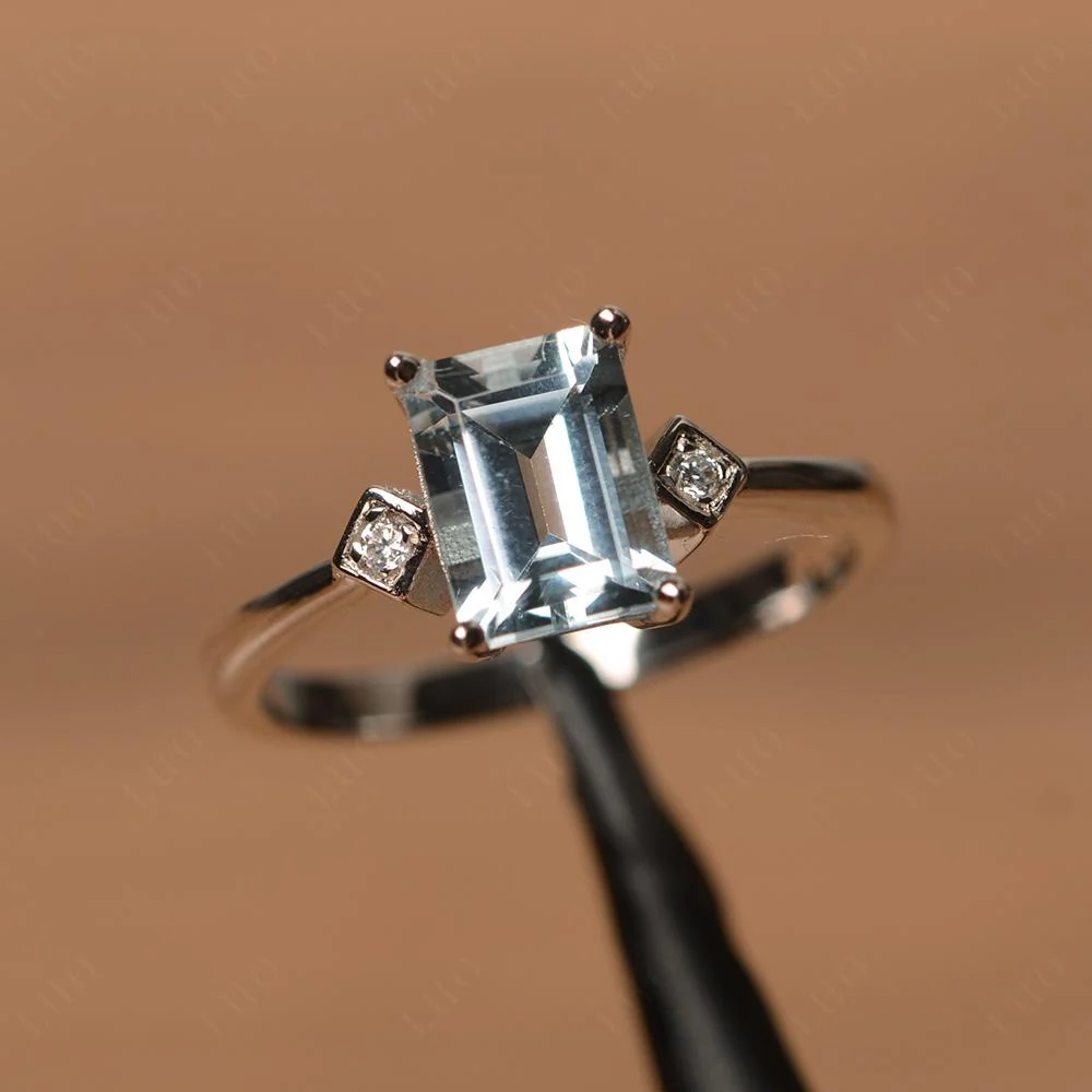 Emerald Cut Aquamarine Engagement Ring - Image 11