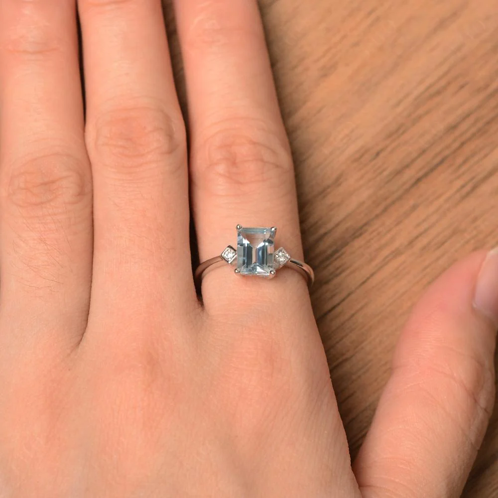 Emerald Cut Aquamarine Engagement Ring - Image 13