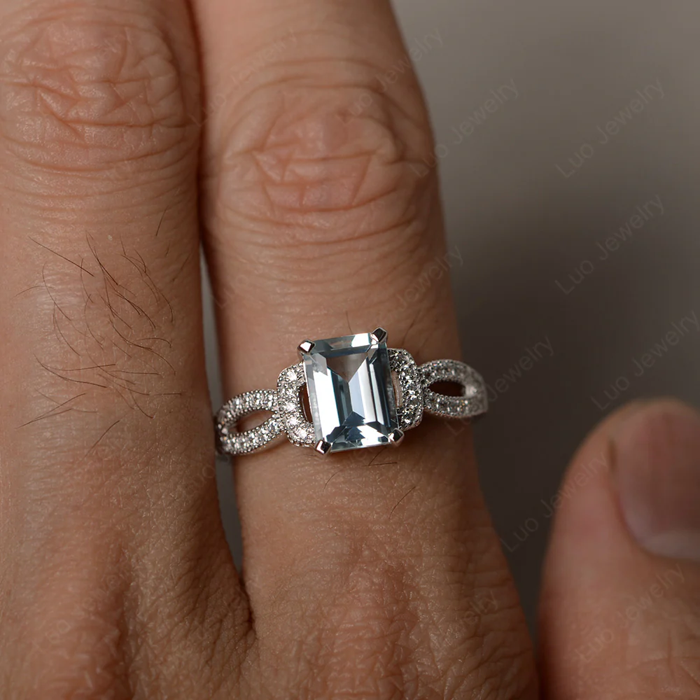 Emerald Cut Aquamarine Ring Art Deco - Image 3