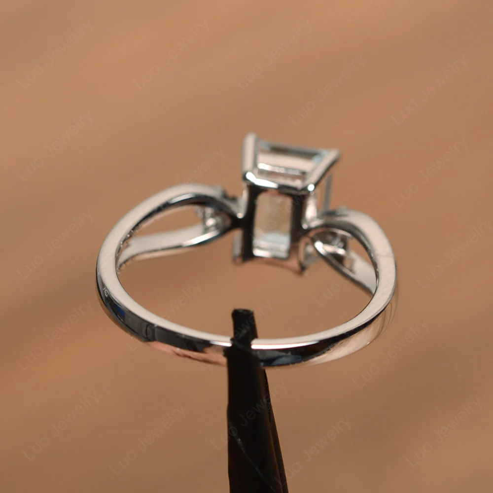 Emerald Cut Aquamarine Ring Split Shank - Image 3