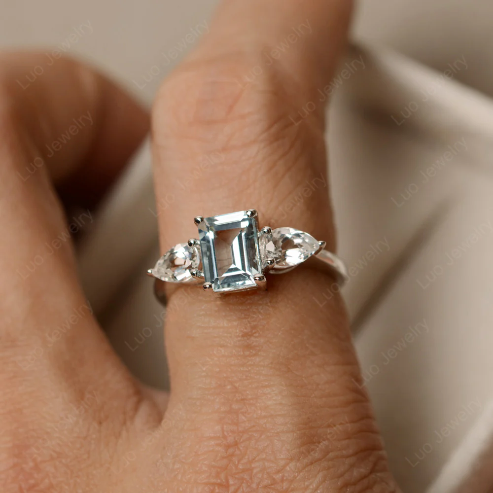 Aquamarine Ring with Pear Side Stone - Image 4
