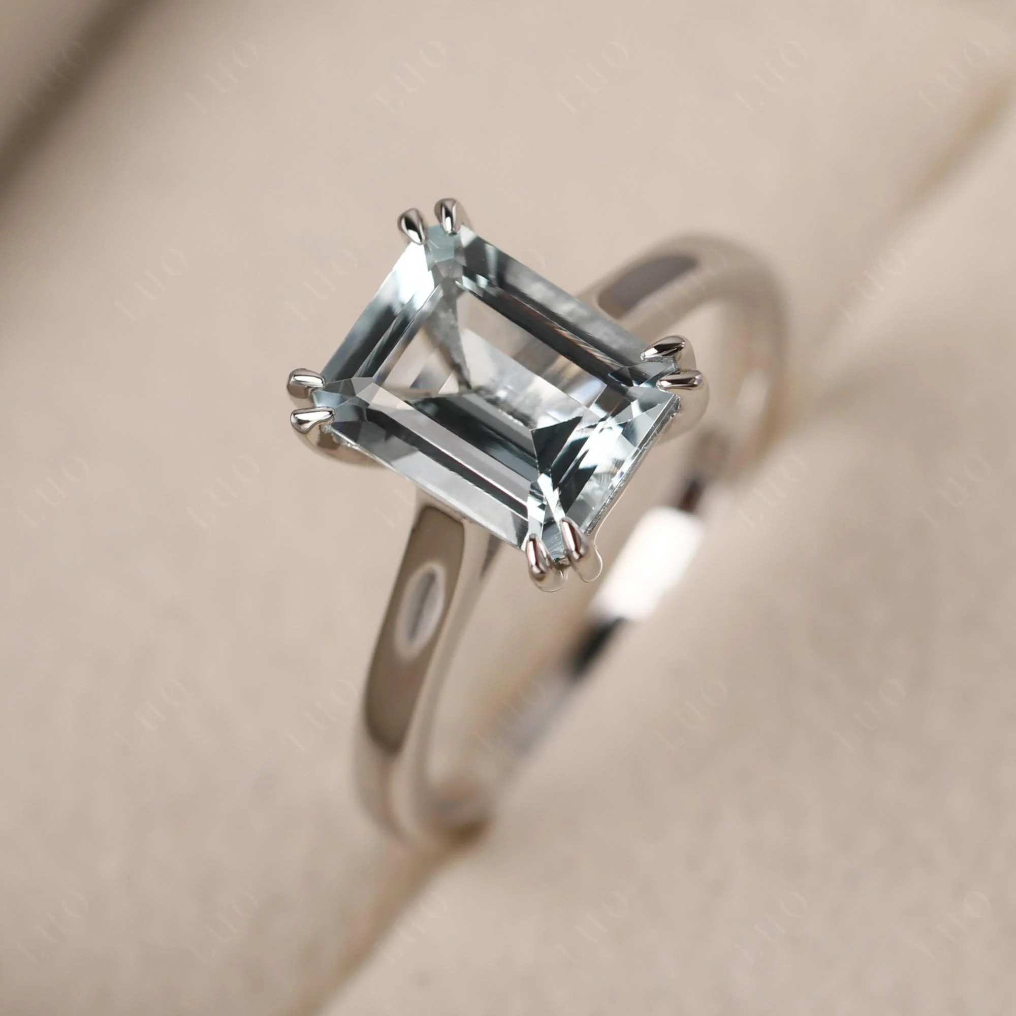 Aquamarine Double Claw Prong Engagement Ring - Image 10