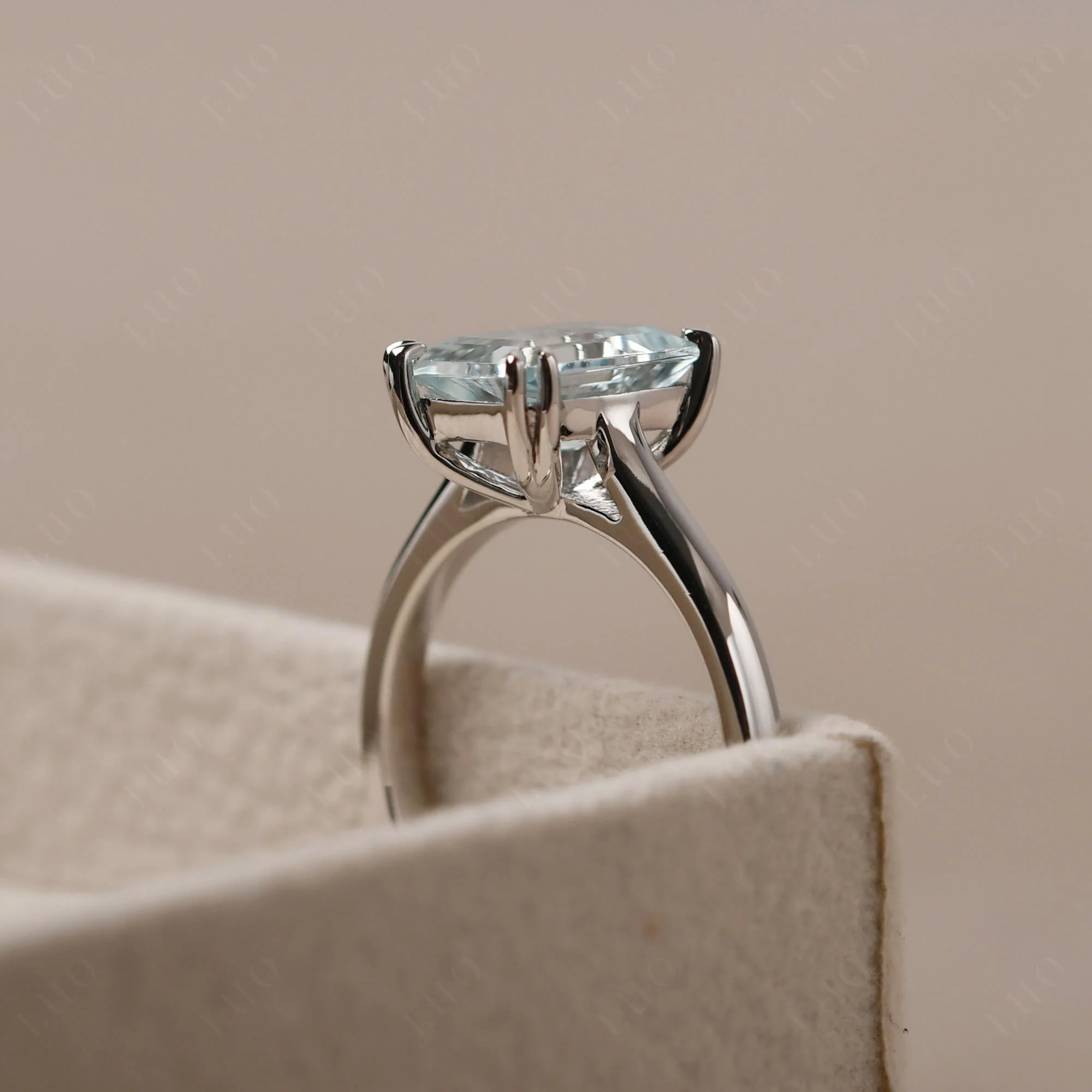 Aquamarine Double Claw Prong Engagement Ring - Image 14