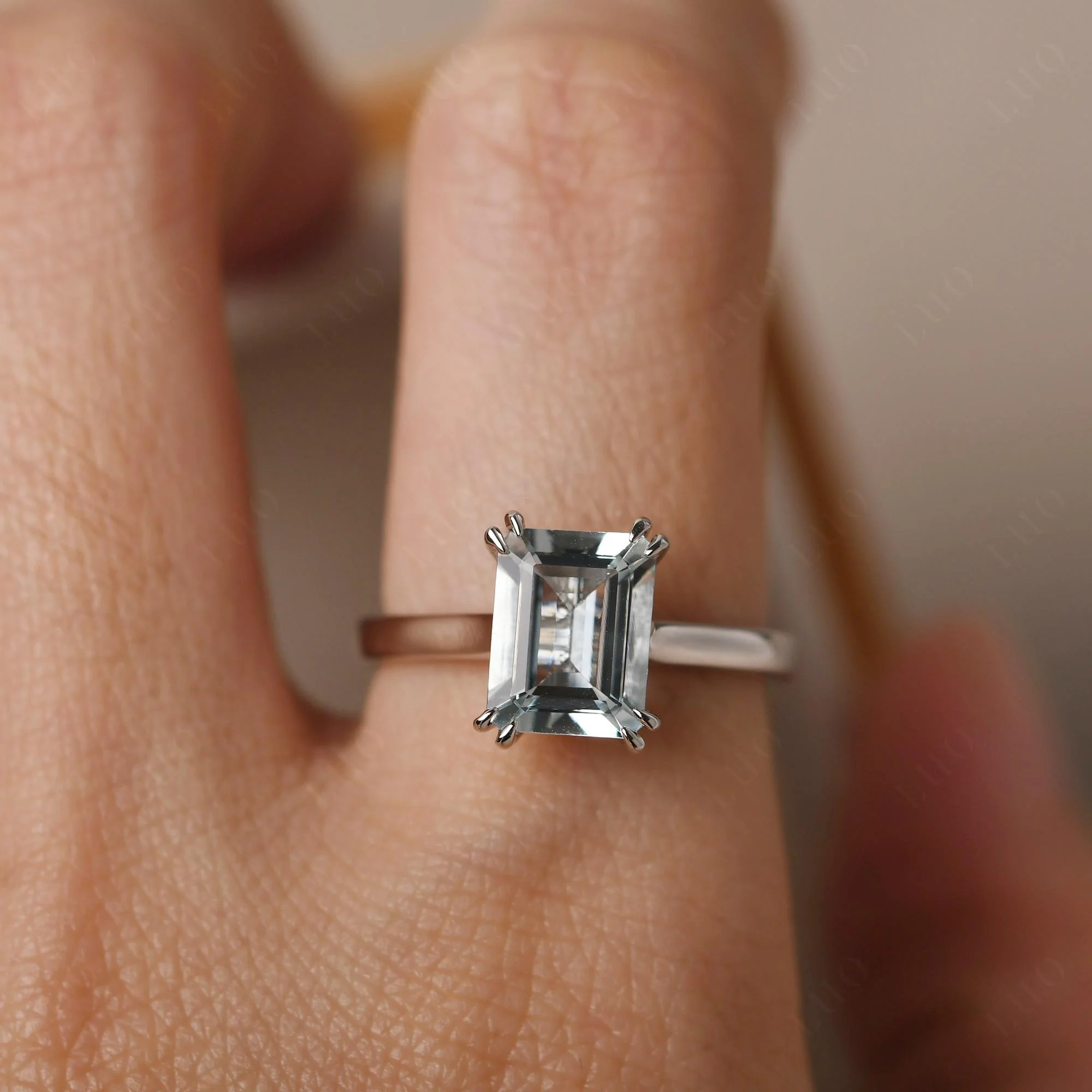 Aquamarine Double Claw Prong Engagement Ring - Image 15
