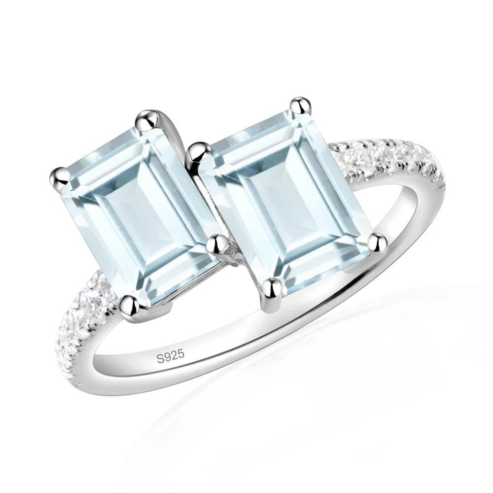Emerald Cut Aquamarine Toi Et Moi Ring